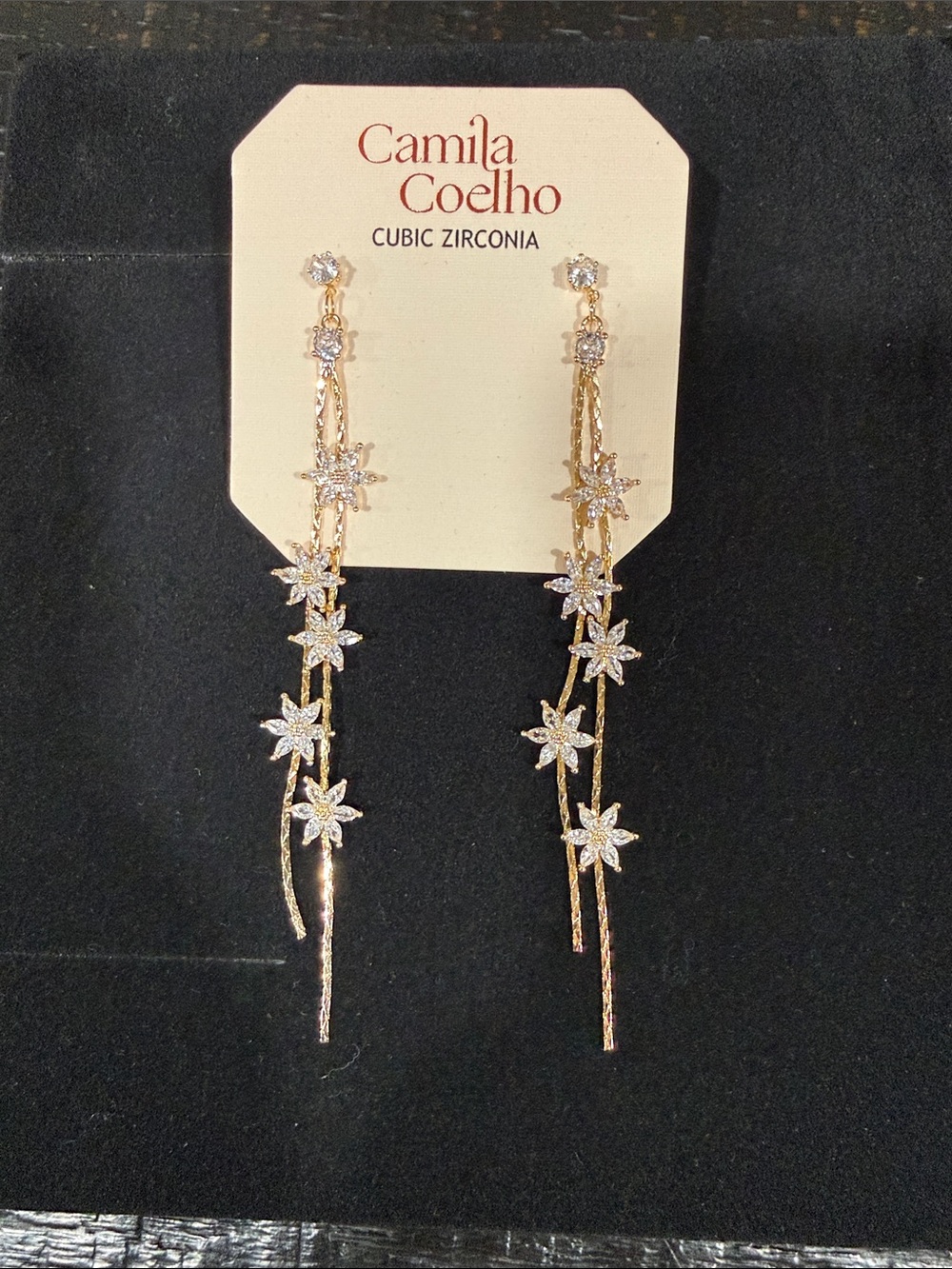 Camila Coelho Gold and Clear Cubic Zirconia Star Drop Earrings